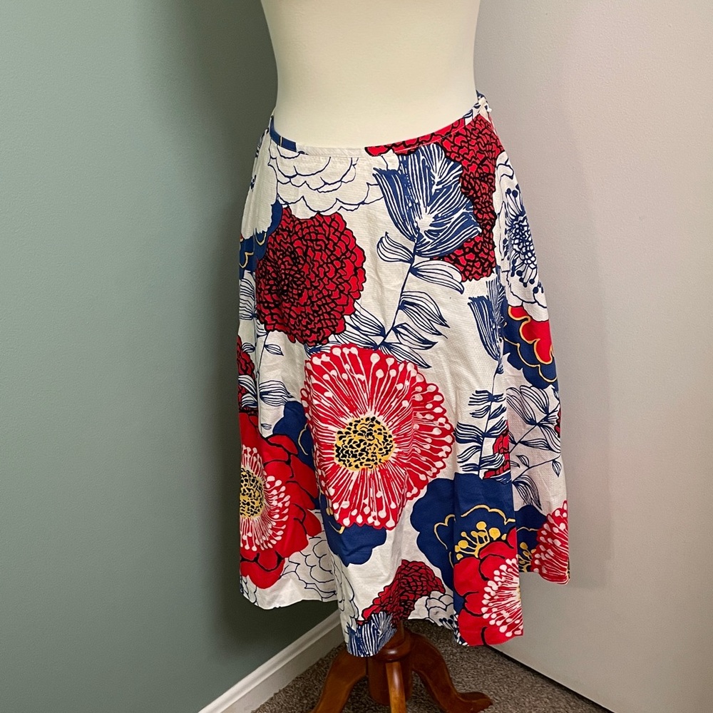Talbots Red and Blue Floral A-Line Skirt